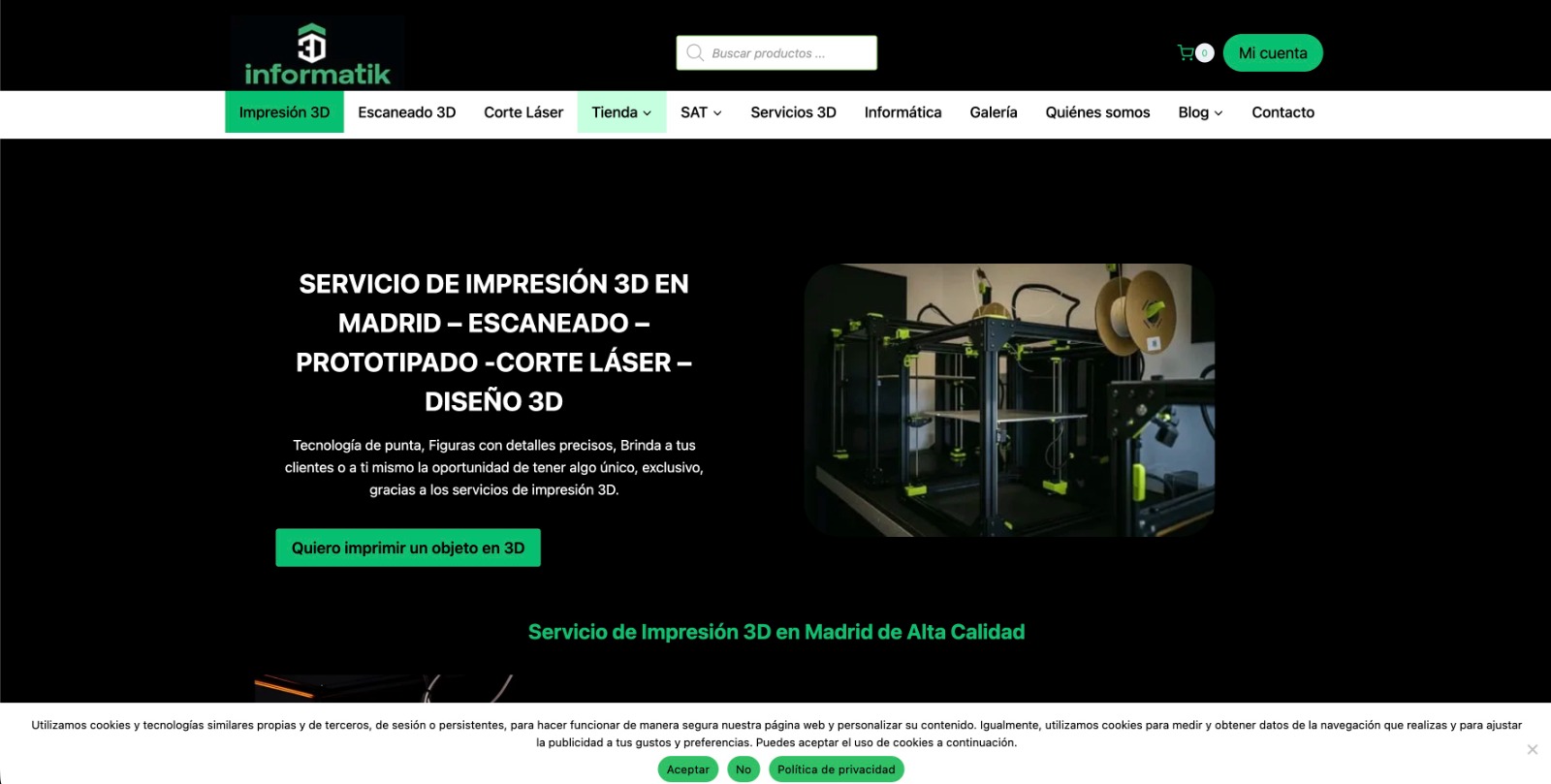 3D Informatik - Vista principal de la tienda online