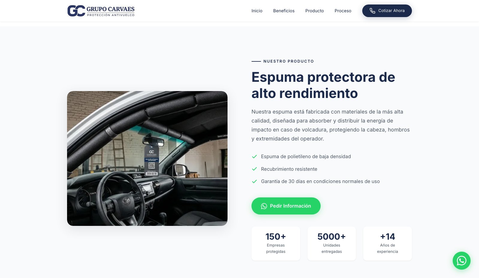 Grupo Carvaes - Sección de producto con cifras