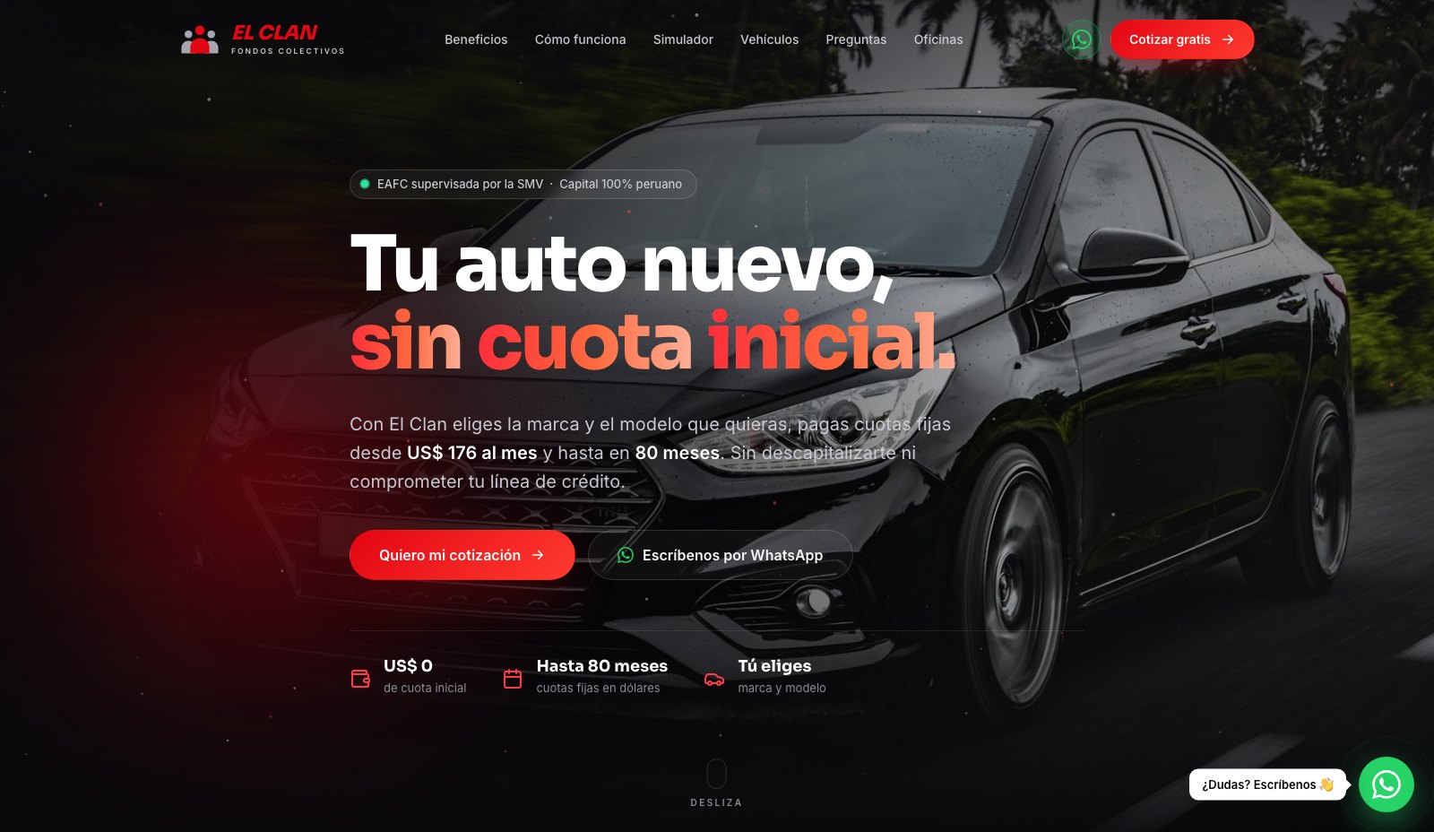 El Clan Fondos Colectivos - Vista principal de la landing page