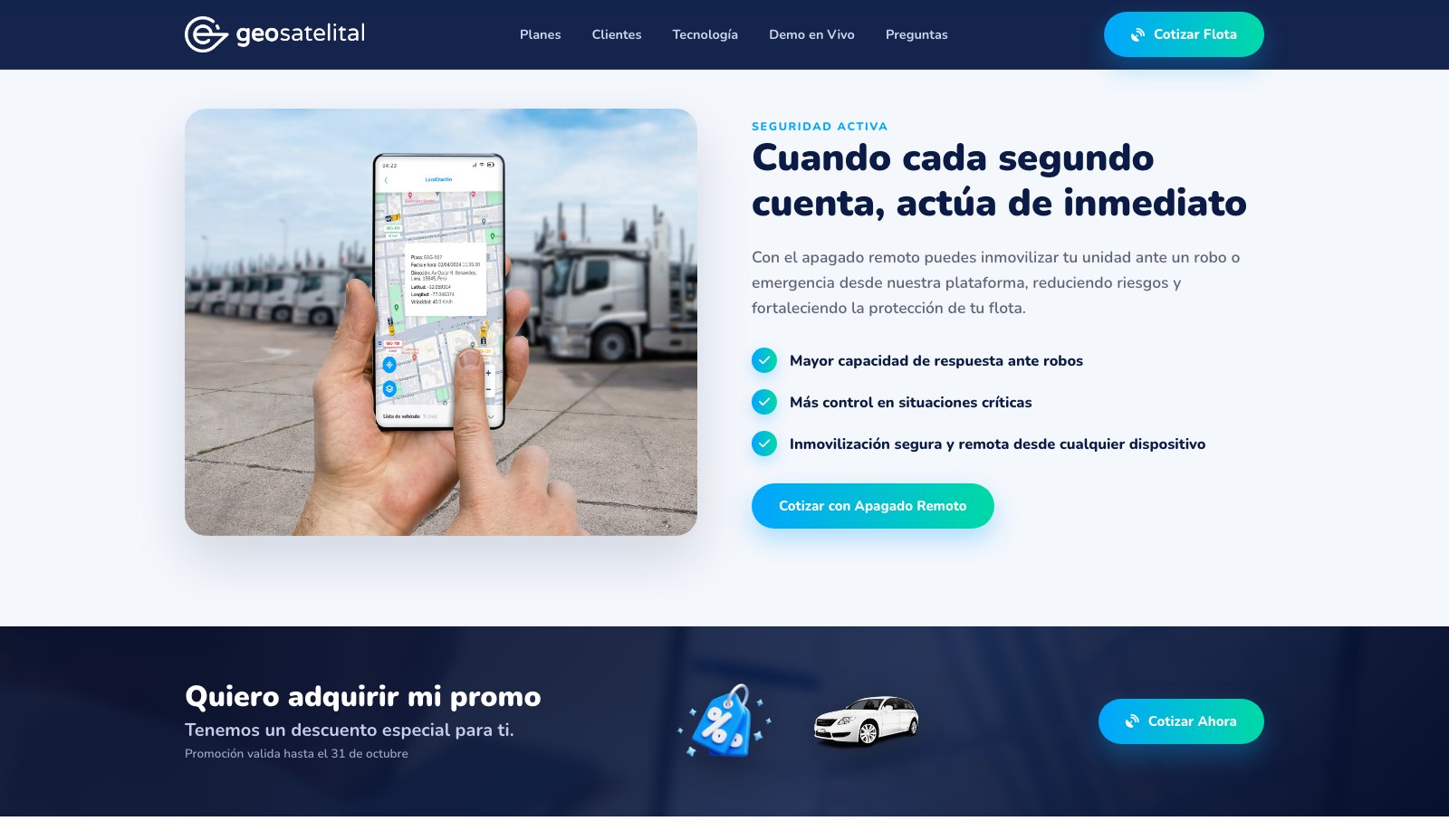 Geosatelital · Landing de Flotas - Sección de apagado remoto