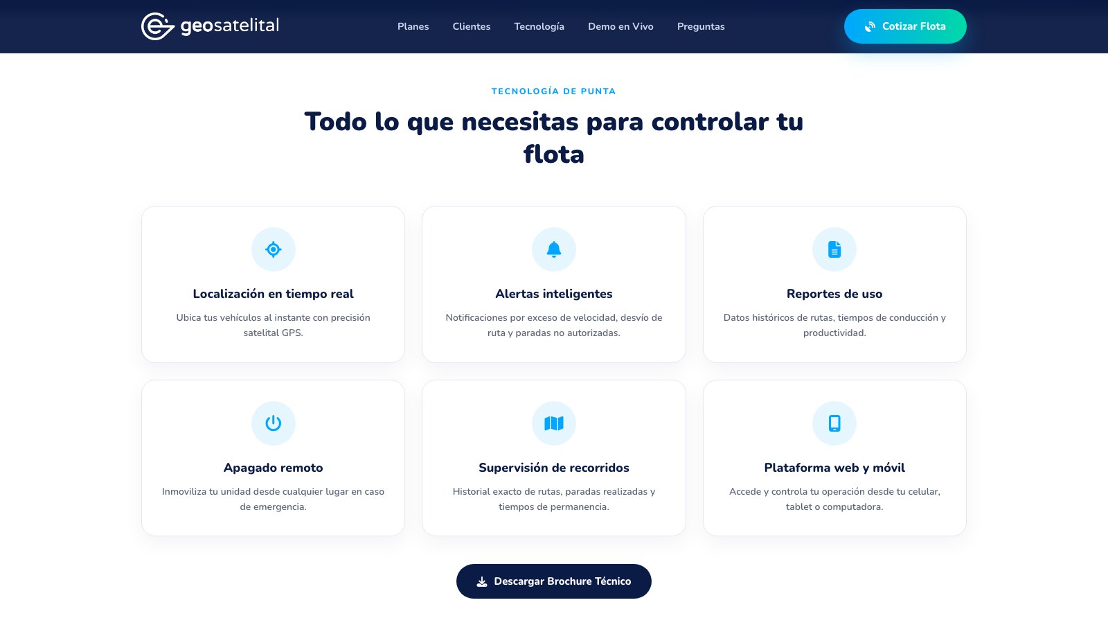 Geosatelital · Landing de Flotas - Grilla de tecnología para controlar la flota