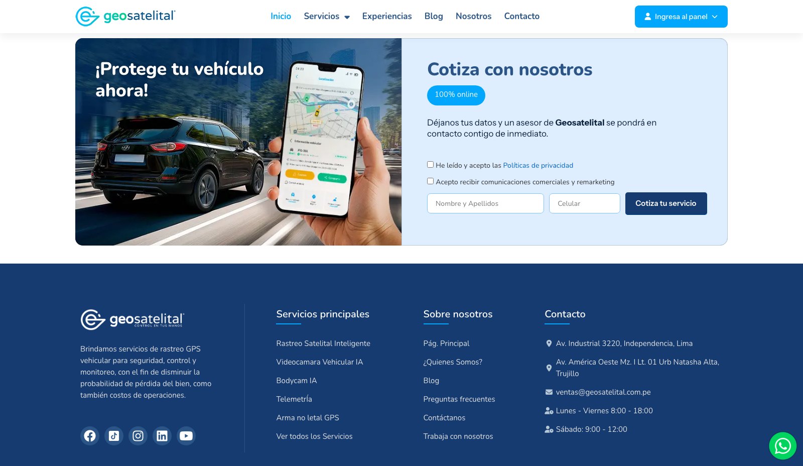 Geosatelital - Formulario de cotización y footer