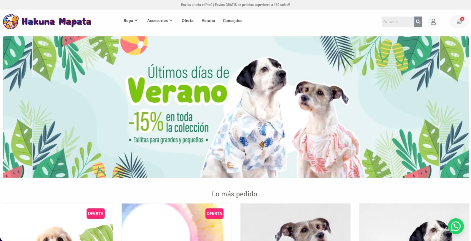 Hakuna Mapata - Vista principal de la tienda online