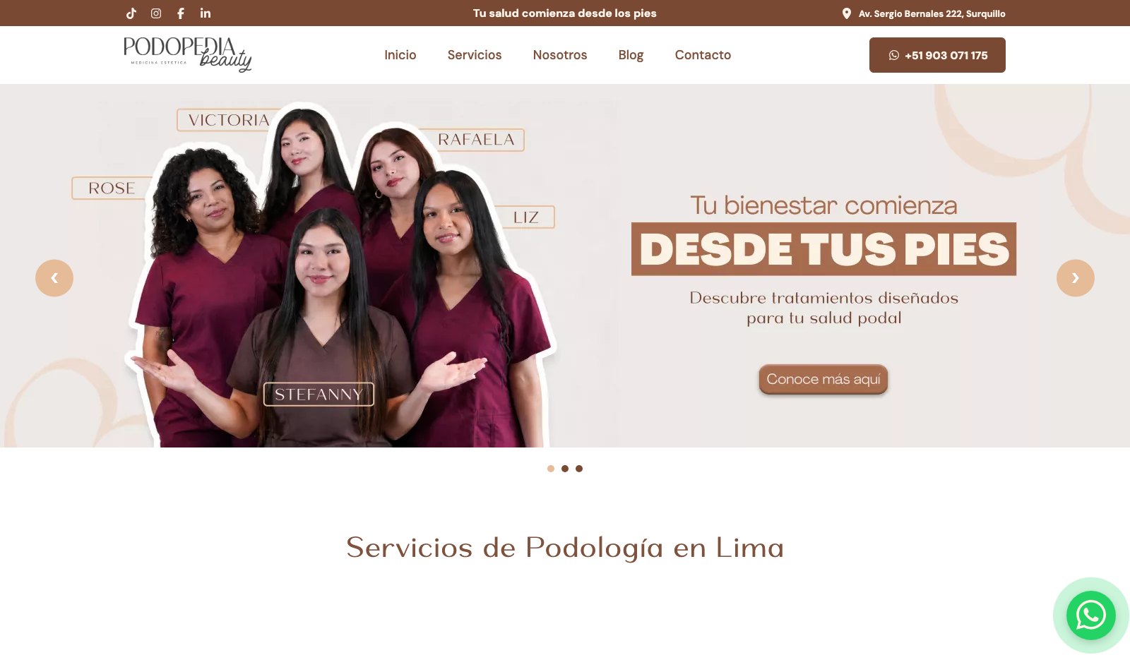 Podopedia Beauty - Vista principal del sitio web con carrusel de banners