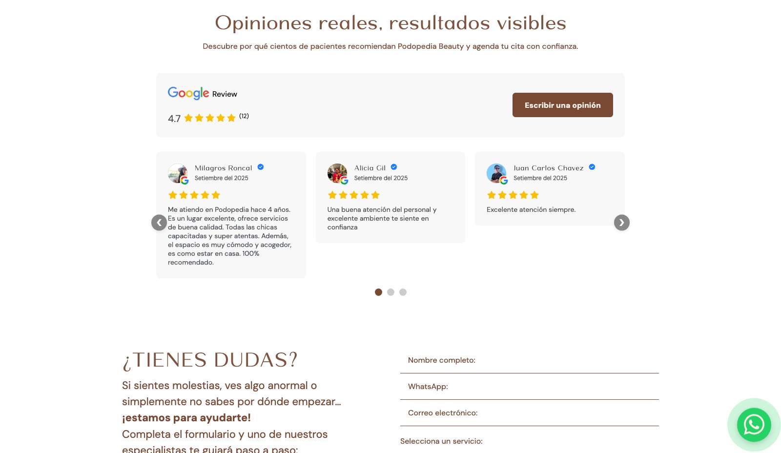 Podopedia Beauty - Reseñas de Google y formulario de contacto