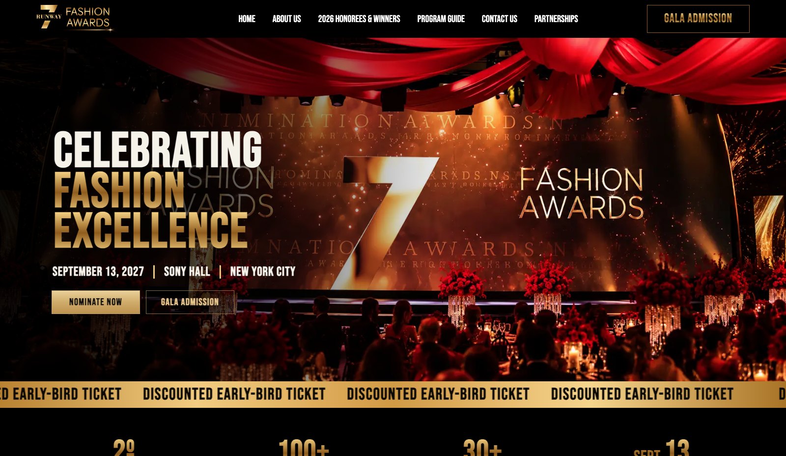 Runway 7 Fashion Awards - Vista principal del sitio de los premios