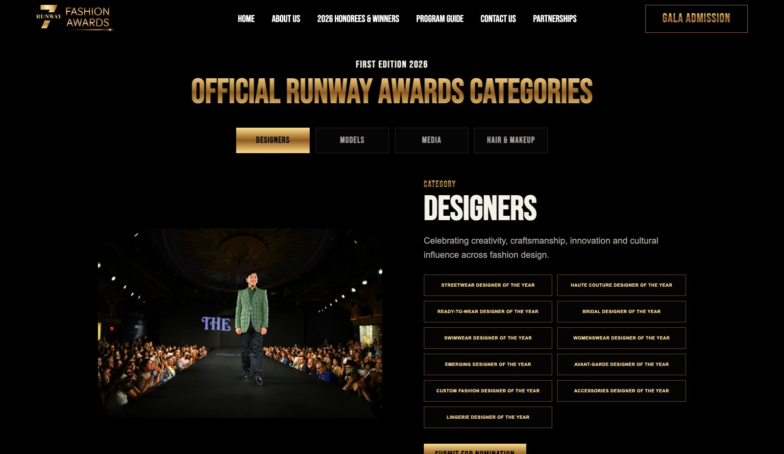 Runway 7 Fashion Awards - Categorías oficiales de los premios