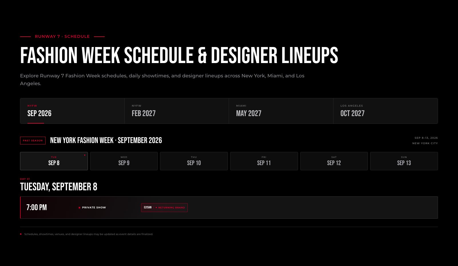 Runway 7 Fashion - Calendario de desfiles y lineups a medida