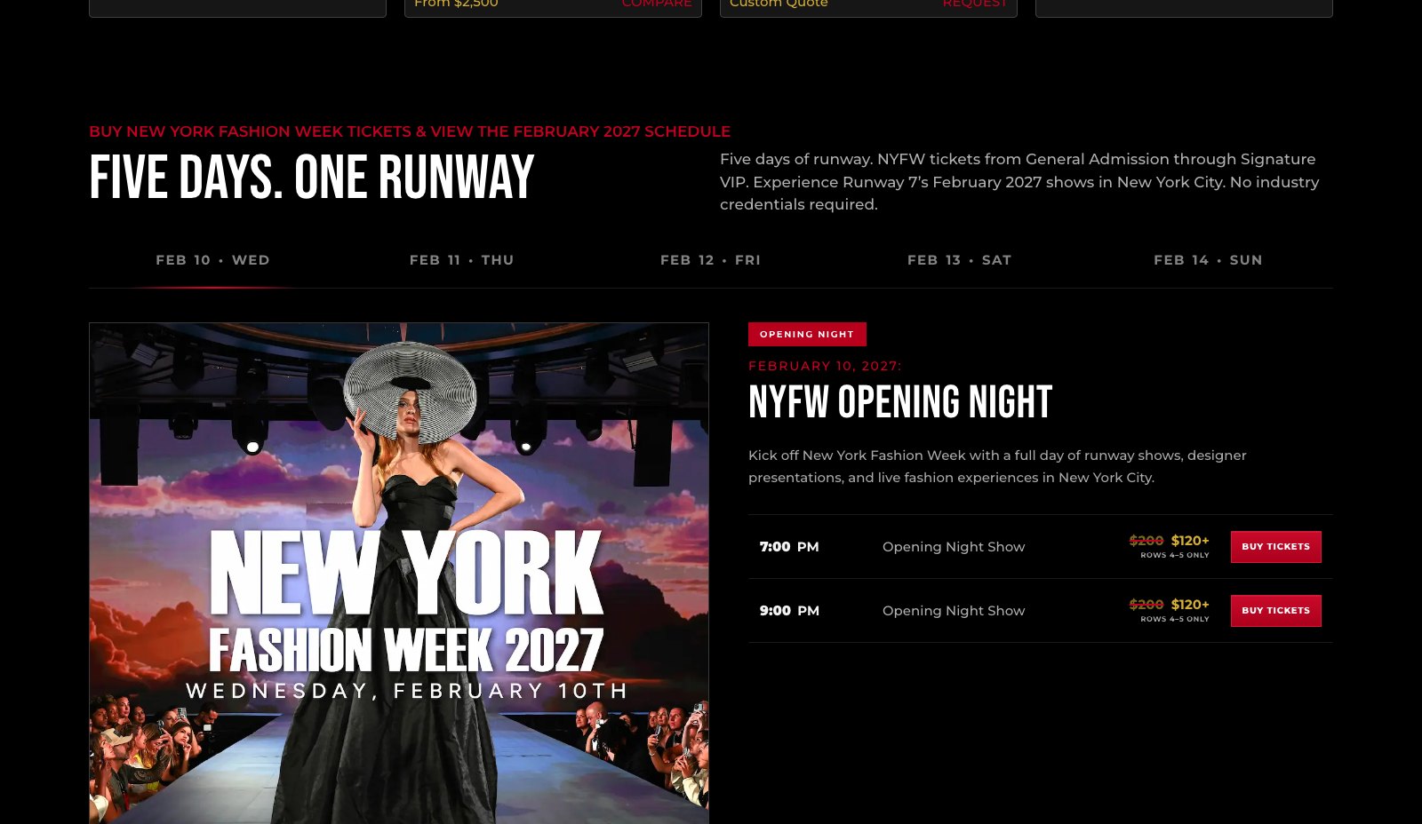 Runway 7 Tickets - Calendario de funciones de NYFW