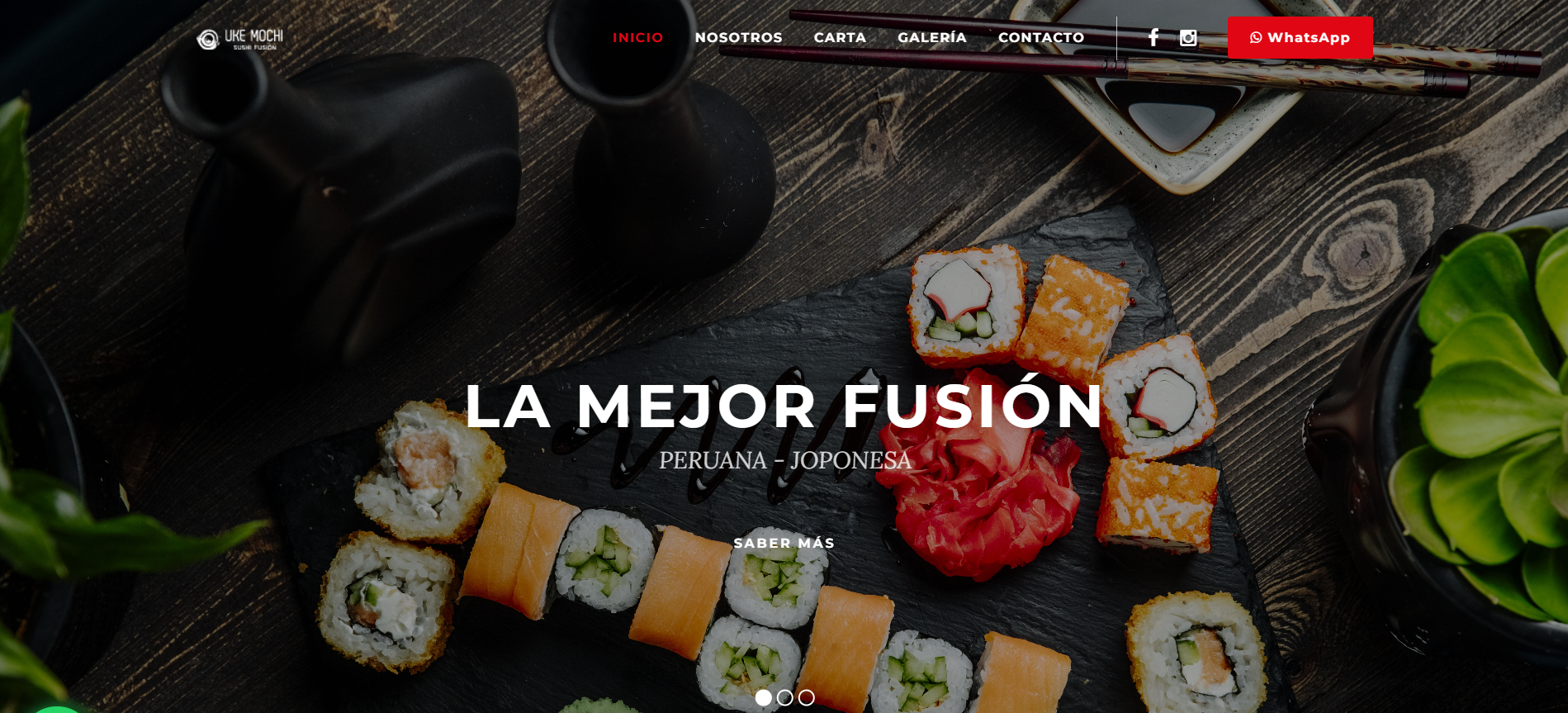 Uke Mochi Sushi Fusion - Vista principal del sitio web