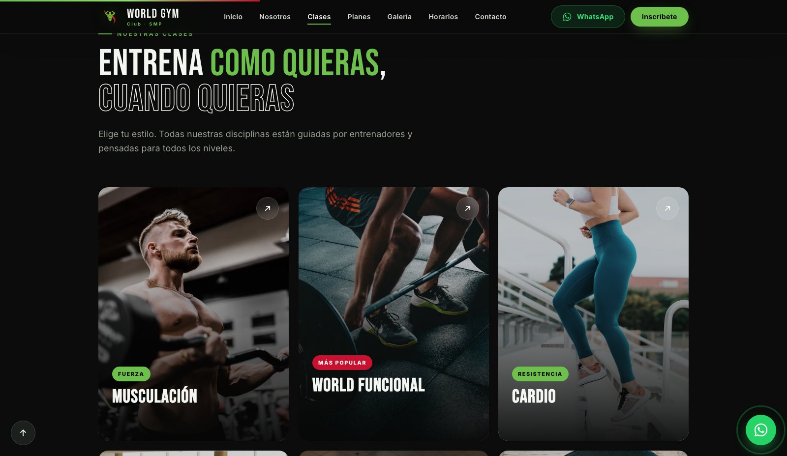 World Gym Club - Sección de clases: musculación, funcional y cardio