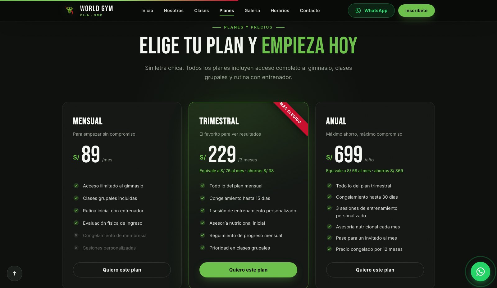 World Gym Club - Planes y precios mensual, trimestral y anual