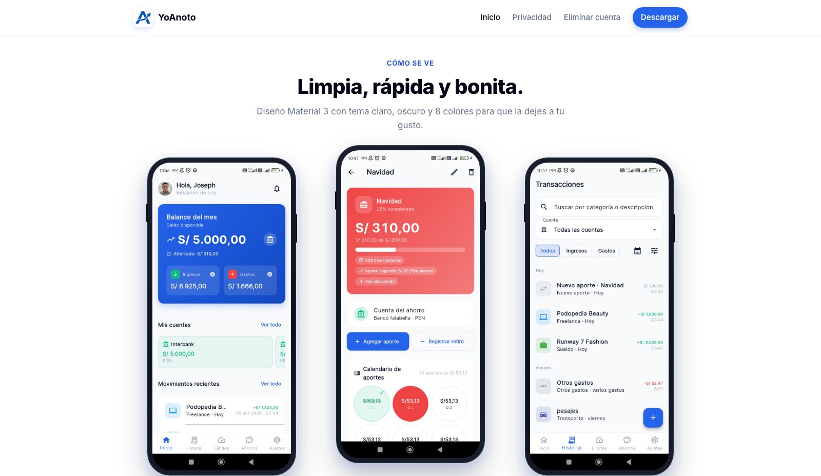 YoAnoto - Pantallas de la app